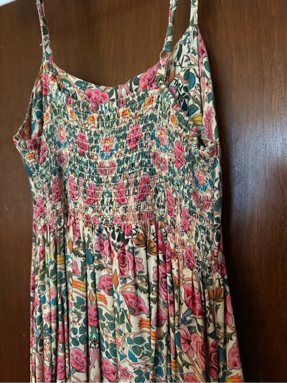 NATURAL LIFE Pink and Green Floral Maxi Dress with Spaghetti Straps - Picture 3 of 5